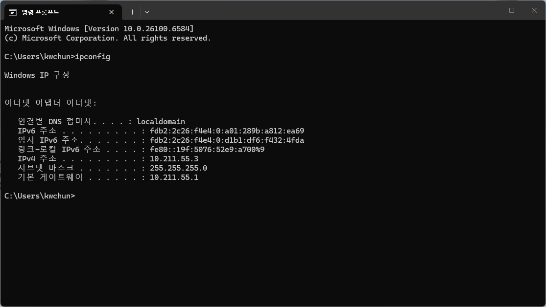 Windows의 IP 주소 확인